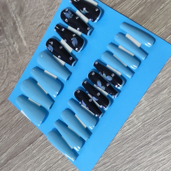 Butterfly Sky Blue Press On Nails - Picture 3 of 4